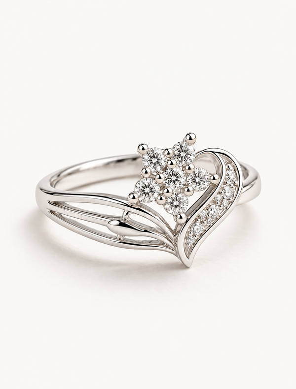 Floral Heart CZ Ring