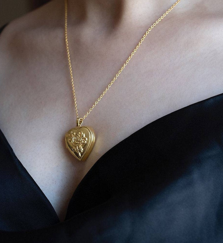 Floral Heart Locket Necklace-Lockets-Anushka Jain Jewellery