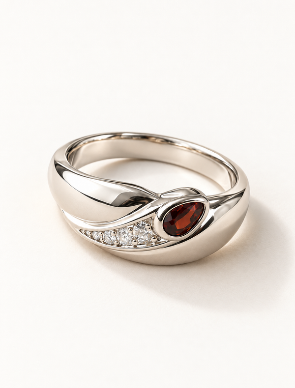 Garnet Wave Band Ring