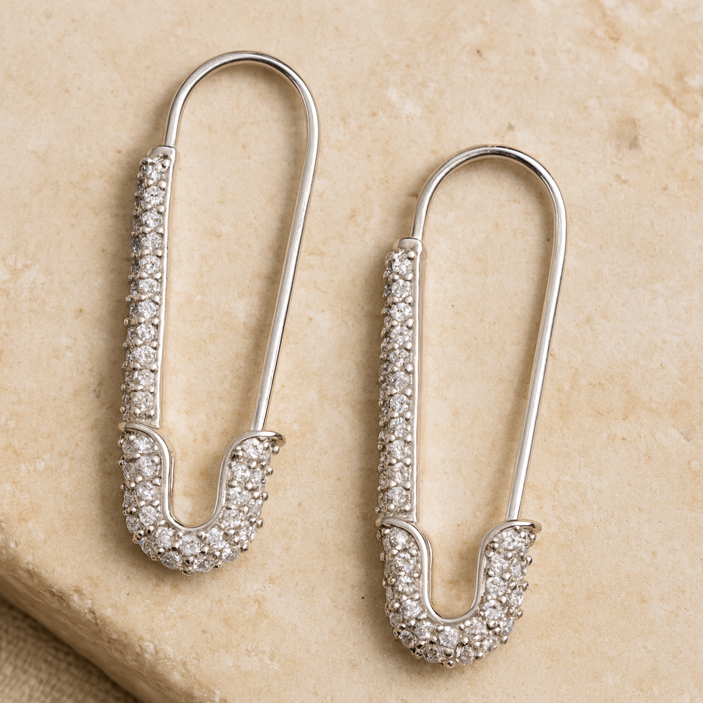 Glam Safety Pin Earrings-Earrings-Silver-Anushka Jain Jewellery