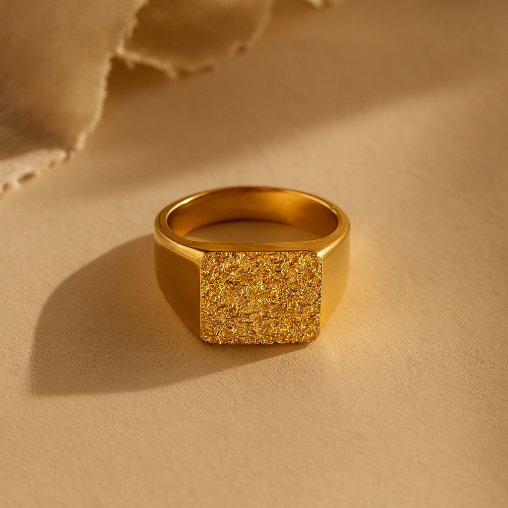 Hammered Square Signet-Rings-Anushka Jain Jewellery