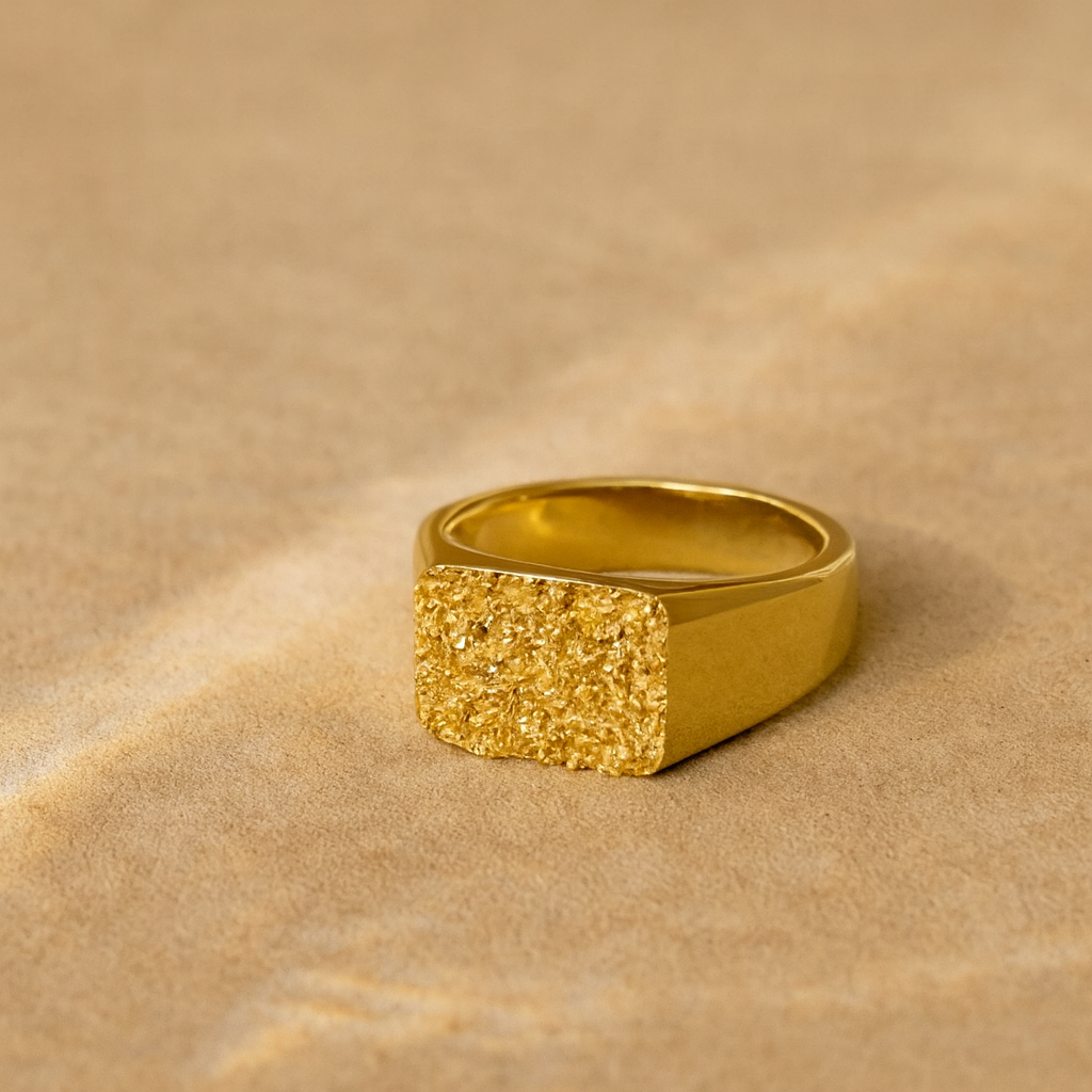 Hammered Square Signet-Rings-Anushka Jain Jewellery