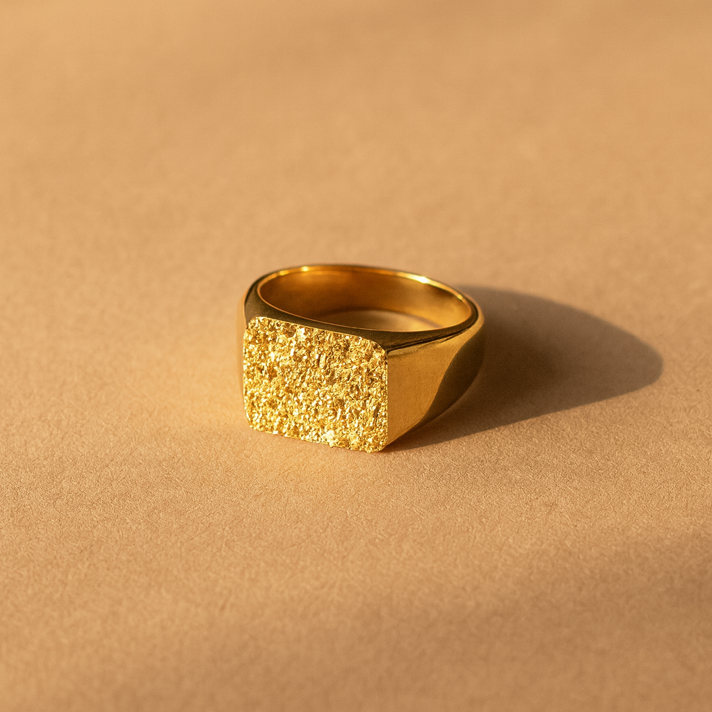 Hammered Square Signet-Rings-Anushka Jain Jewellery