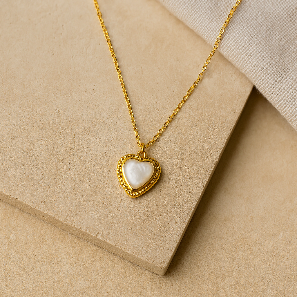 Heart Stone Necklace-Pendants-Gold Vermeil-Anushka Jain Jewellery