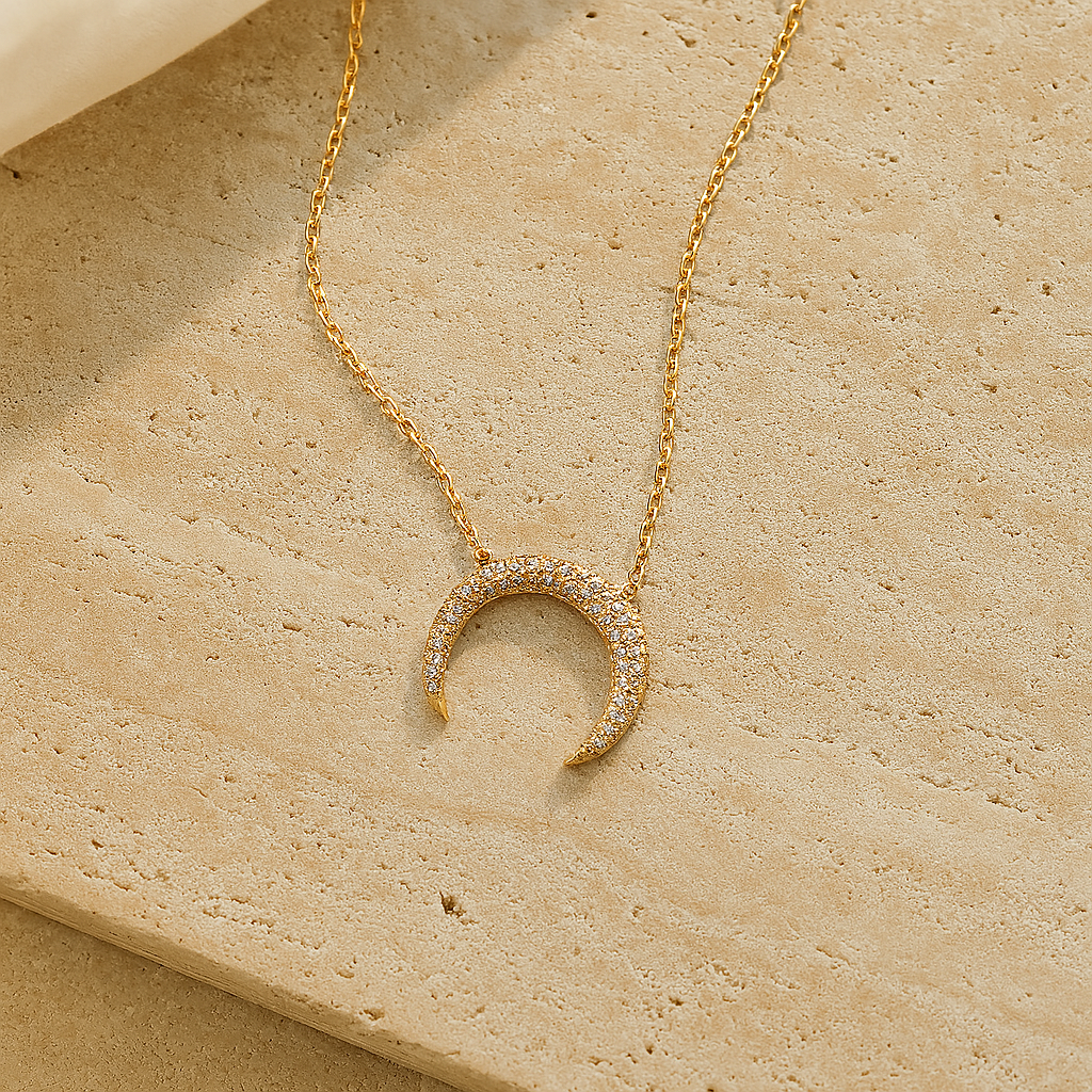Horseshoe Diamond Necklace-Pendants-Gold Vermeil-Anushka Jain Jewellery
