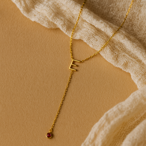 Initial Lariat Ruby Necklace-Anushka Jain Jewellery