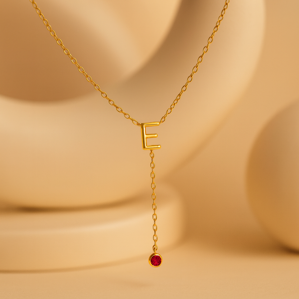Initial Lariat Ruby Necklace-Anushka Jain Jewellery