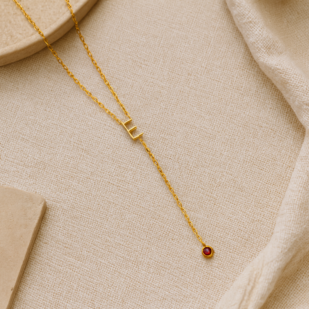 Initial Lariat Ruby Necklace-Anushka Jain Jewellery