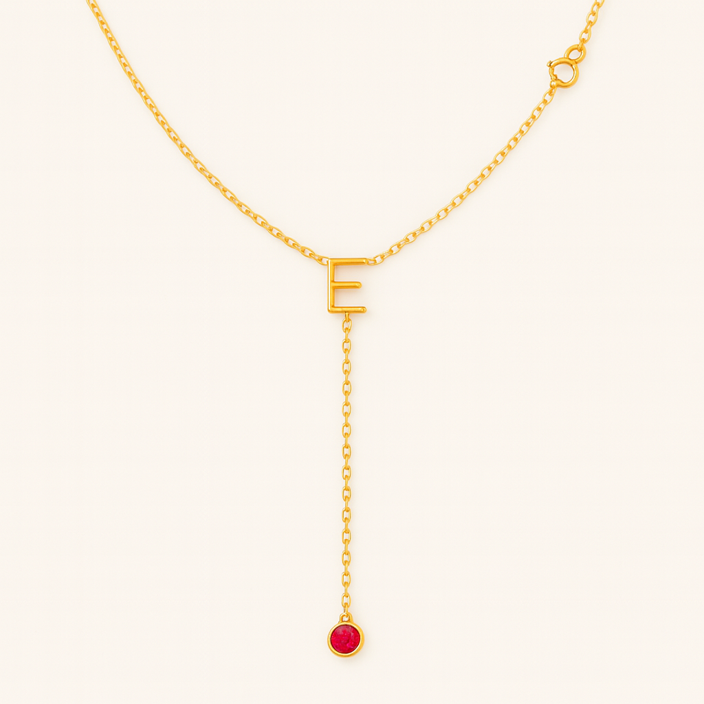 Initial Lariat Ruby Necklace-Anushka Jain Jewellery