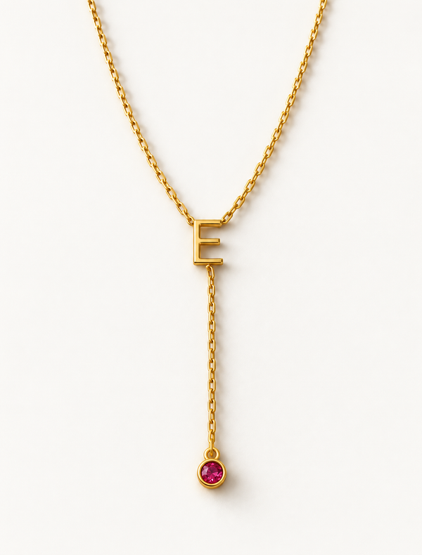 Initial Lariat Ruby Necklace