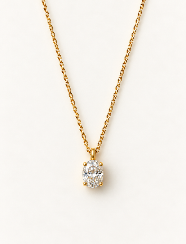 Dainty Oval Solitaire Necklace