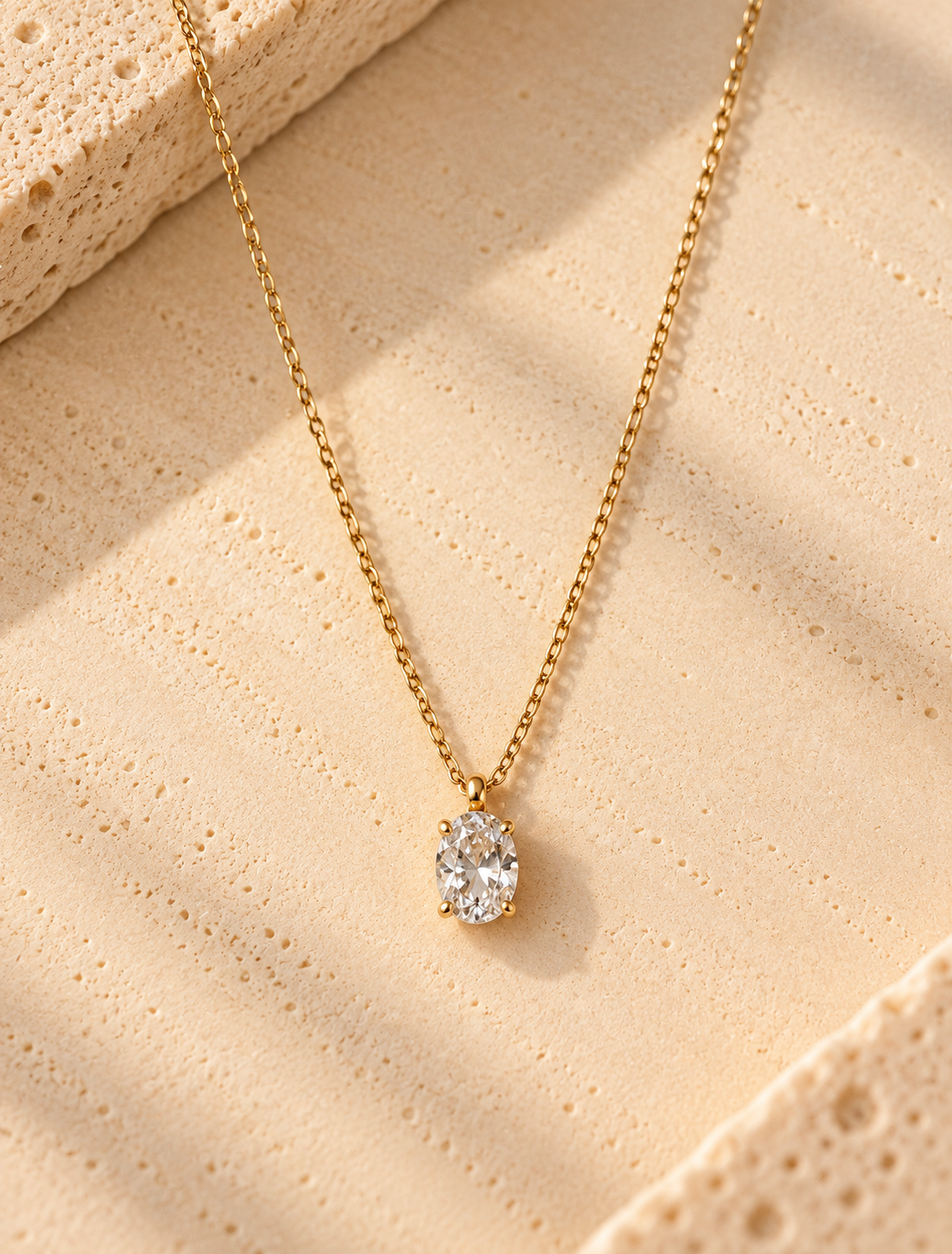 Dainty Oval Solitaire Necklace