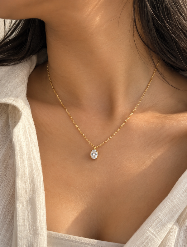 Dainty Oval Solitaire Necklace