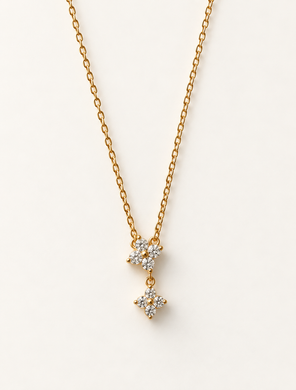 Double Clover Drop Necklace