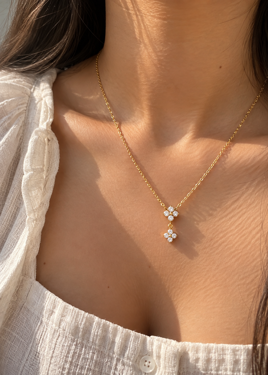 Double Clover Drop Necklace