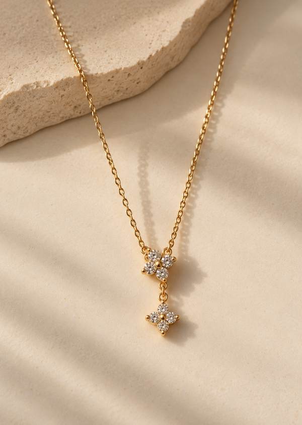 Double Clover Drop Necklace