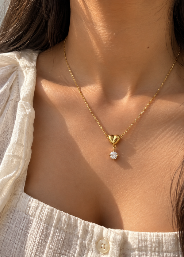 Heart Drop Solitaire Necklace