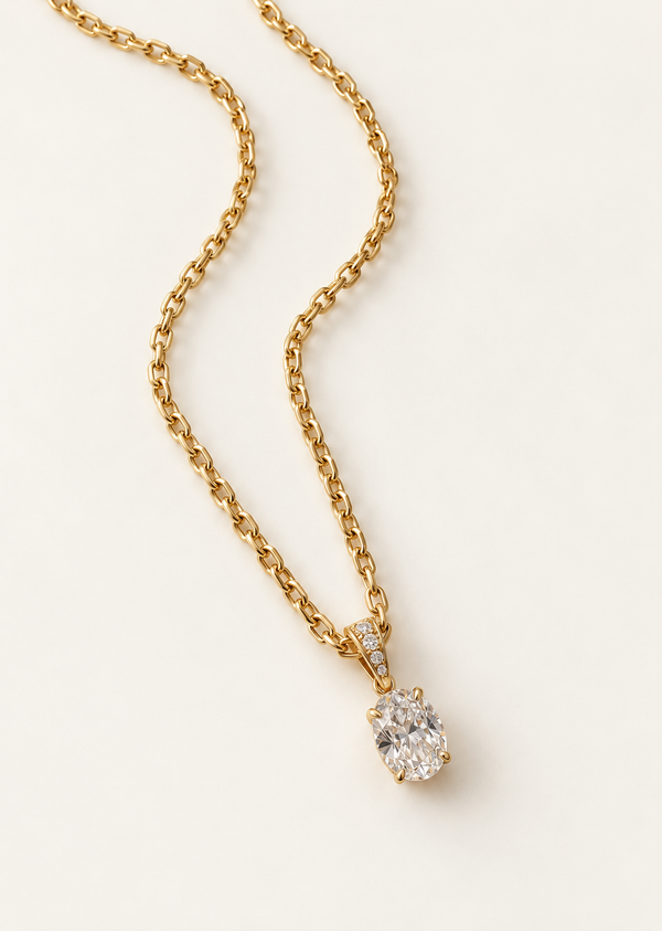 Oval Solitaire Link Necklace