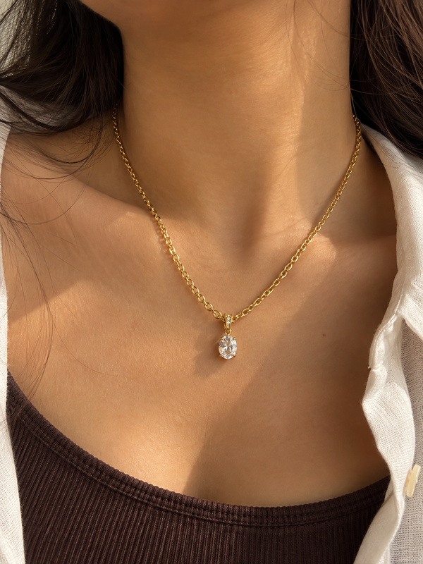 Oval Solitaire Link Necklace
