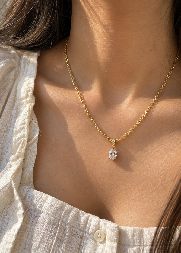 Oval Solitaire Link Necklace