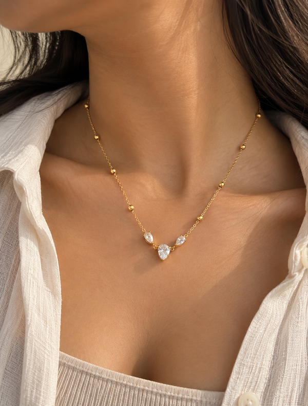 Pear Trio Station Necklace