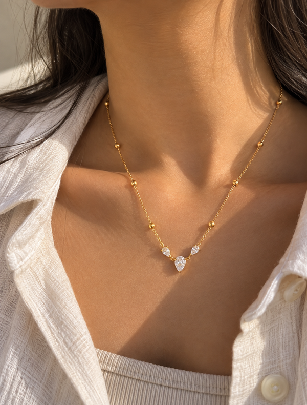Pear Trio Station Necklace