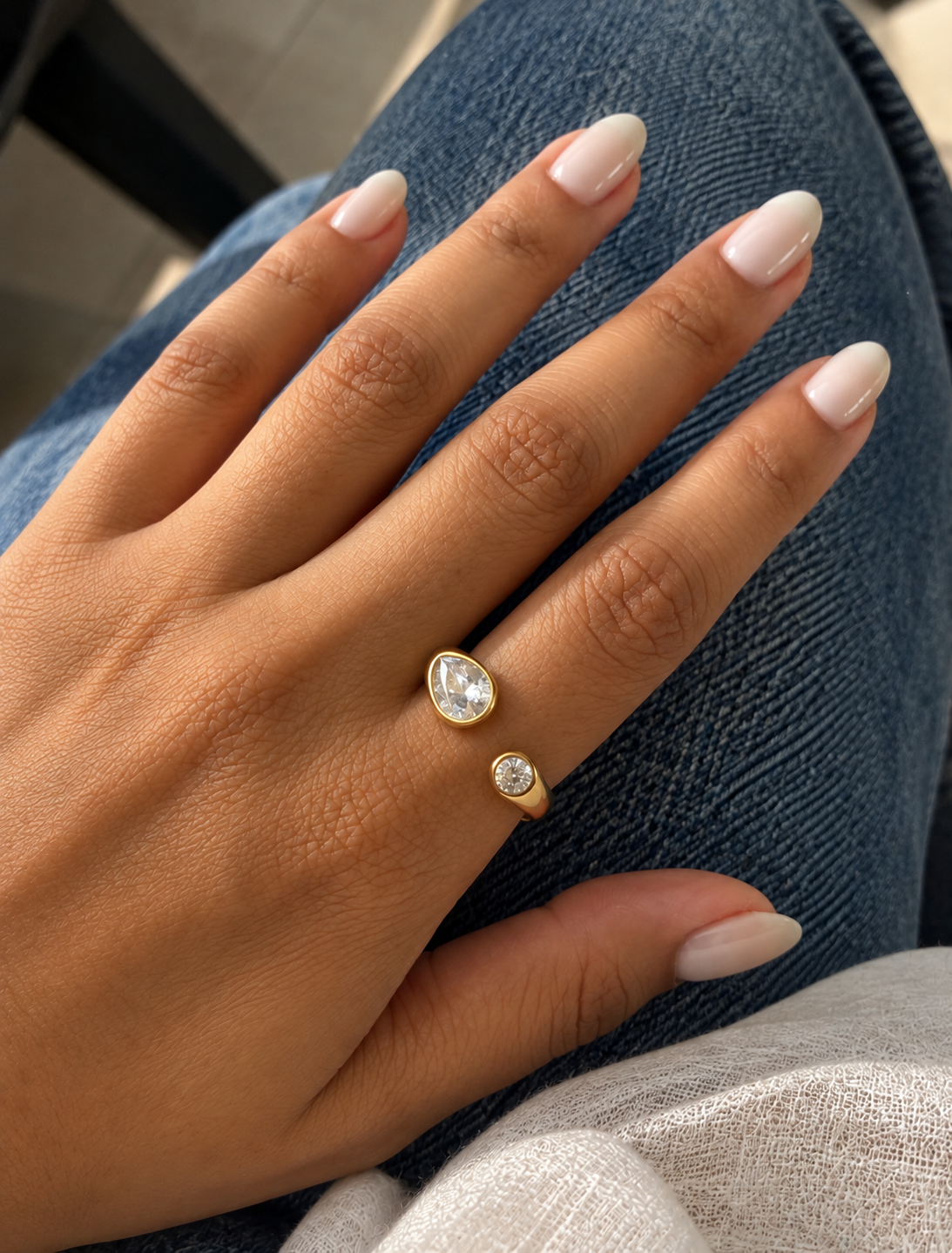 Twin Pear Bezel Open Ring