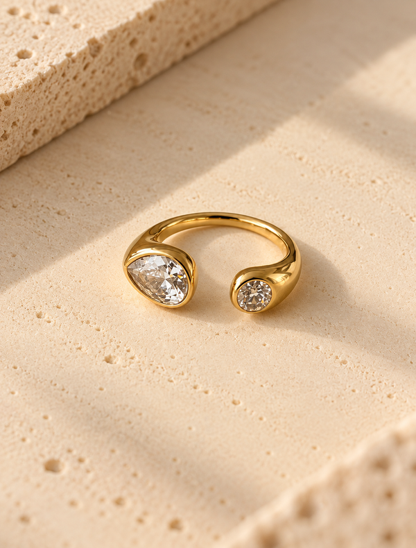 Twin Pear Bezel Open Ring