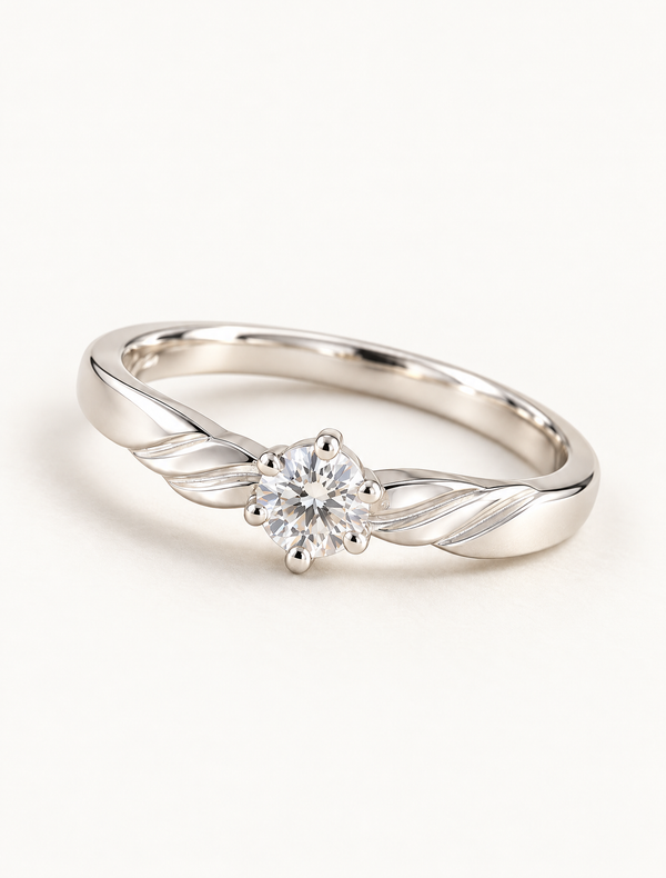 Leaf Twist Solitaire Ring