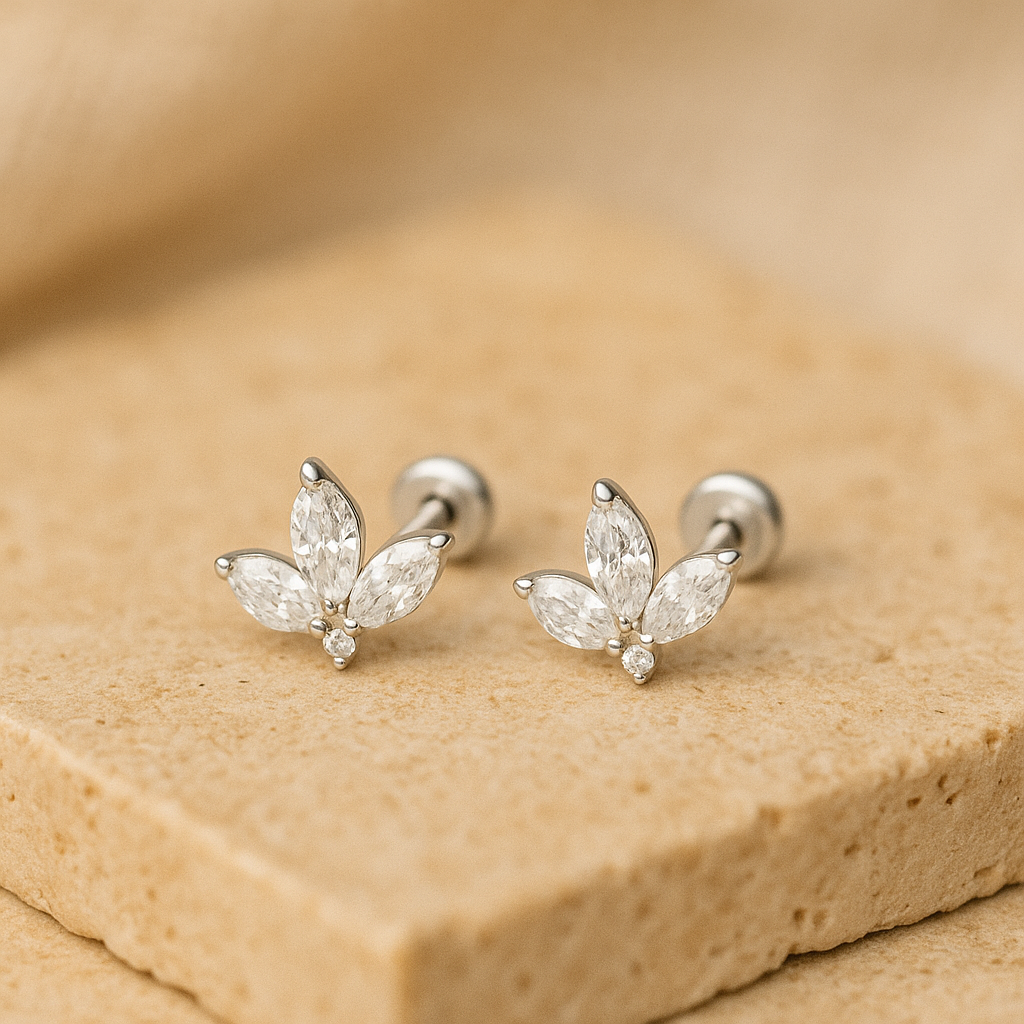 Leafy Studs-Studs-Silver-White-Anushka Jain Jewellery