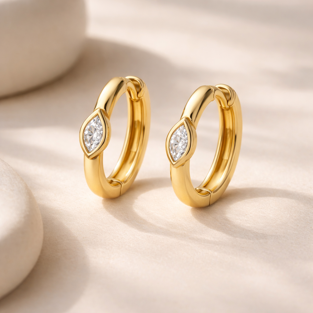 Marquise Mini Bezel Huggie-Anushka Jain Jewellery