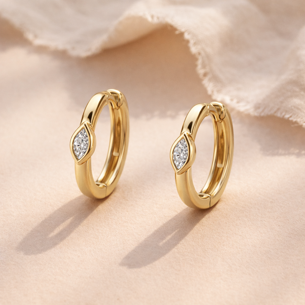 Marquise Mini Bezel Huggie-Anushka Jain Jewellery
