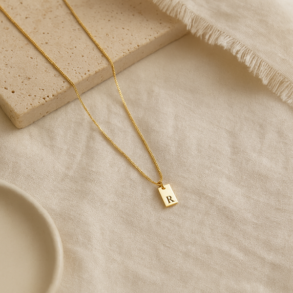 Mini Tag Initial Necklace-Anushka Jain Jewellery