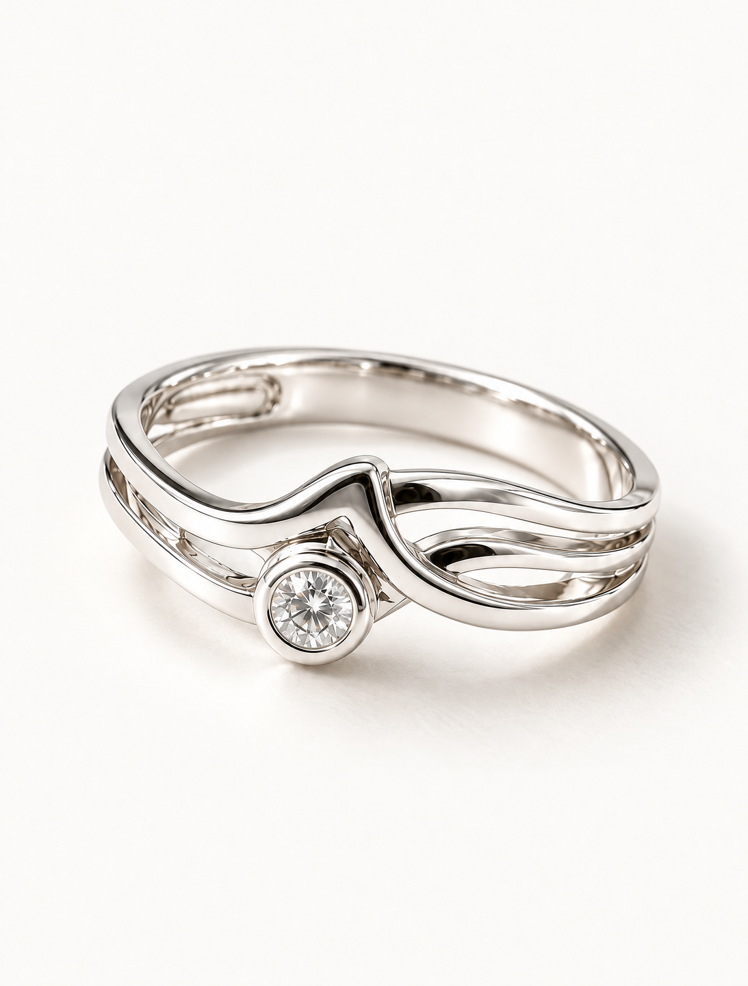 Minimal Bezel Solitaire Wave Ring