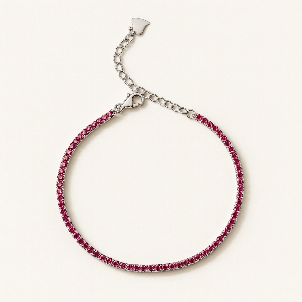 Slim 2mm pink stone bracelet crafted in 925 sterling silver