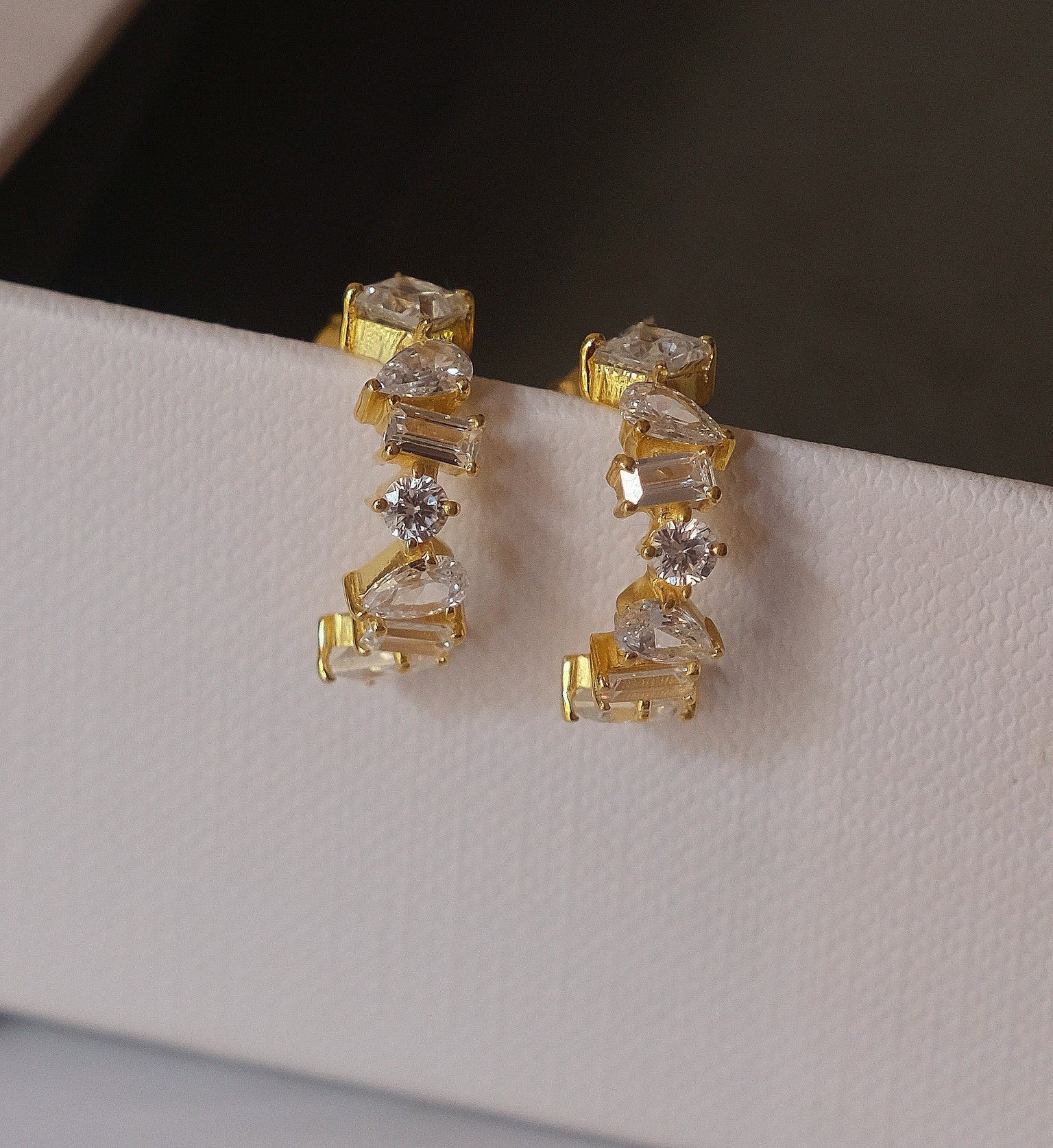 Multi Shape CZ Hoops Earring-Huggie-Anushka Jain Jewellery