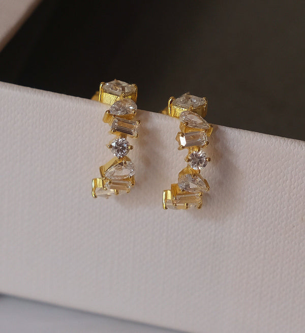 Multi Shape CZ Hoops Earring-Huggie-Anushka Jain Jewellery