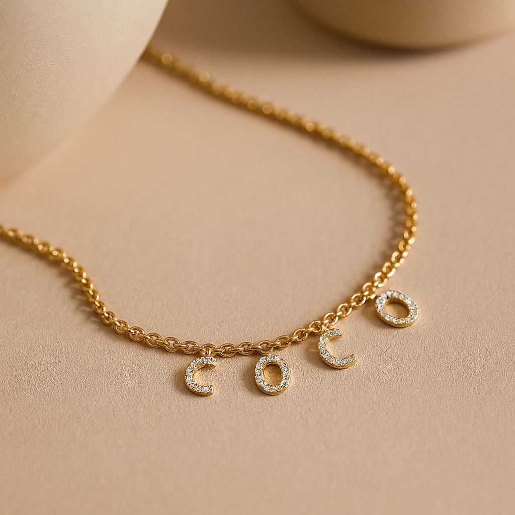 Name Diamond Necklace-Pendants-Gold Vermeil-Anushka Jain Jewellery