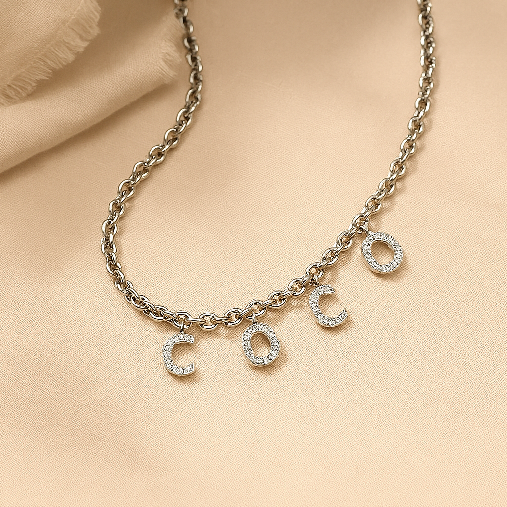 Name Diamond Necklace-Pendants-Silver-Anushka Jain Jewellery