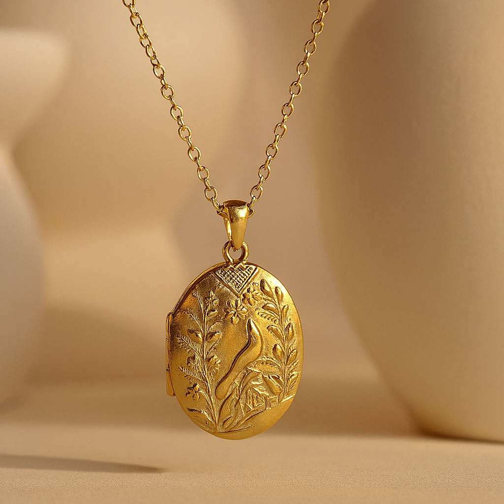 Nature Locket Necklace-Lockets-Gold Vermeil-Anushka Jain Jewellery