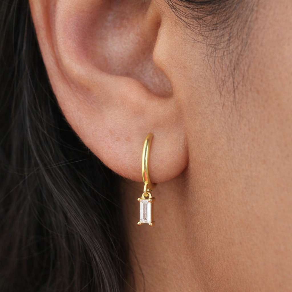 Oblong Diamond Drop Huggie-Anushka Jain Jewellery