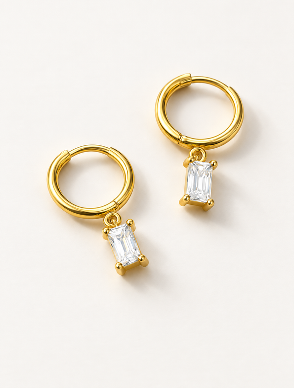 Oblong Diamond Drop Huggie
