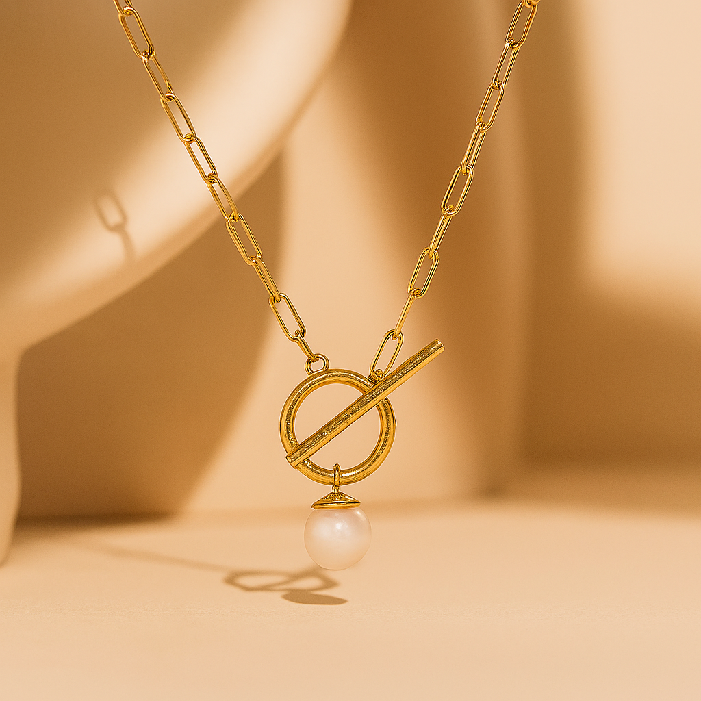 Open Lock Pearl Necklace-Pendants-Gold Vermeil-Anushka Jain Jewellery