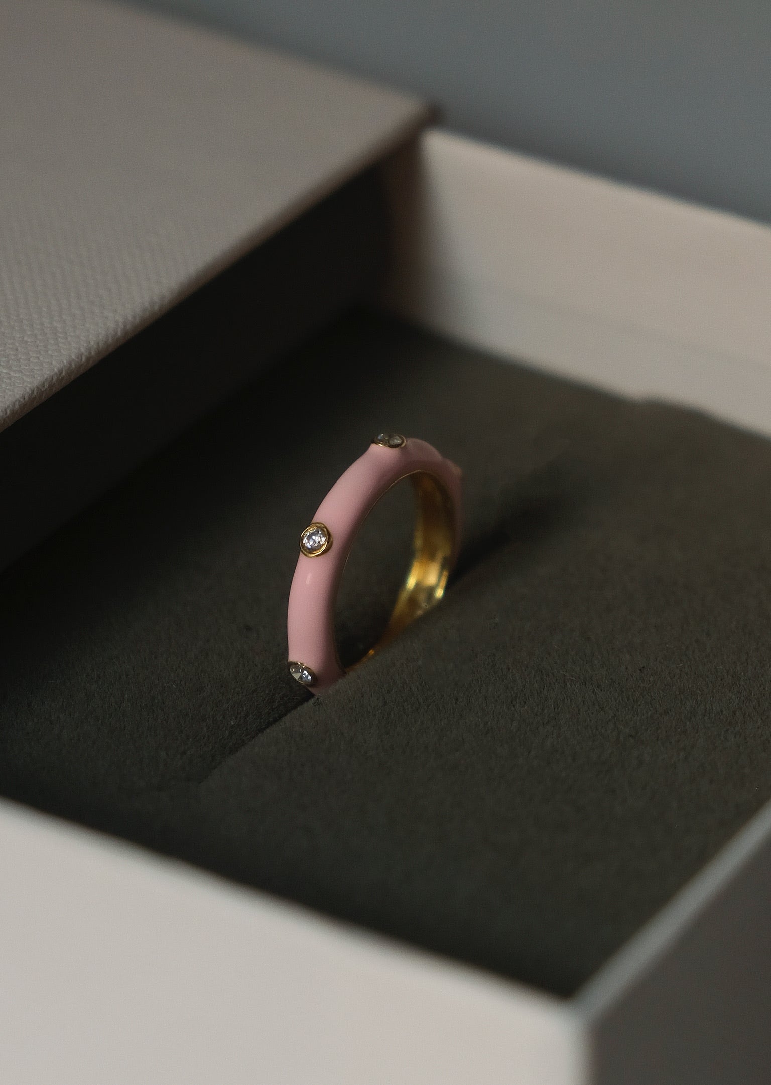 Pastel Pink Studded Enamel Ring-Rings-Anushka Jain Jewellery
