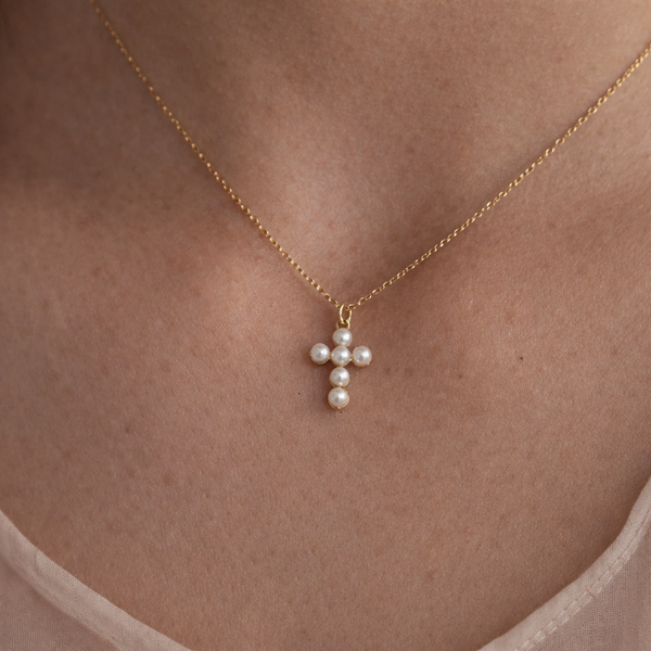 Pearl Cross Necklace-Anushka Jain Jewellery