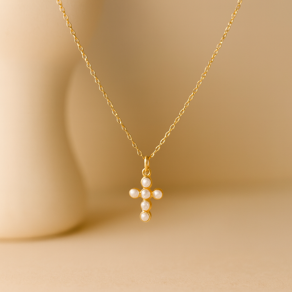 Pearl Cross Necklace-Anushka Jain Jewellery