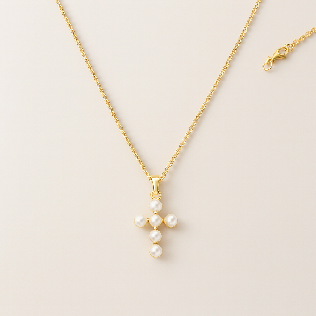 Pearl Cross Necklace-Anushka Jain Jewellery