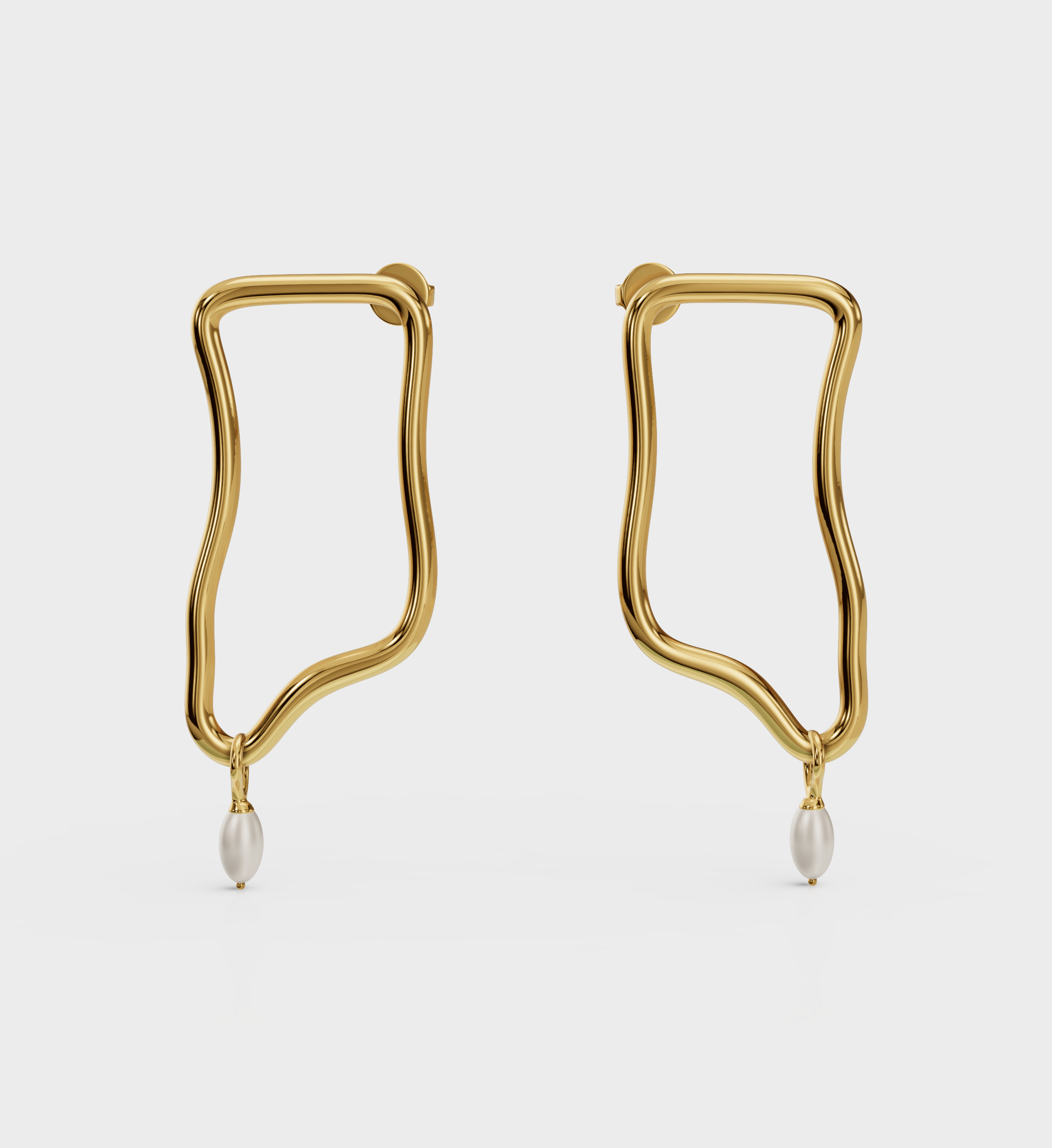 Pearl drop earrings with abstract design in sterling silver for contemporary styling