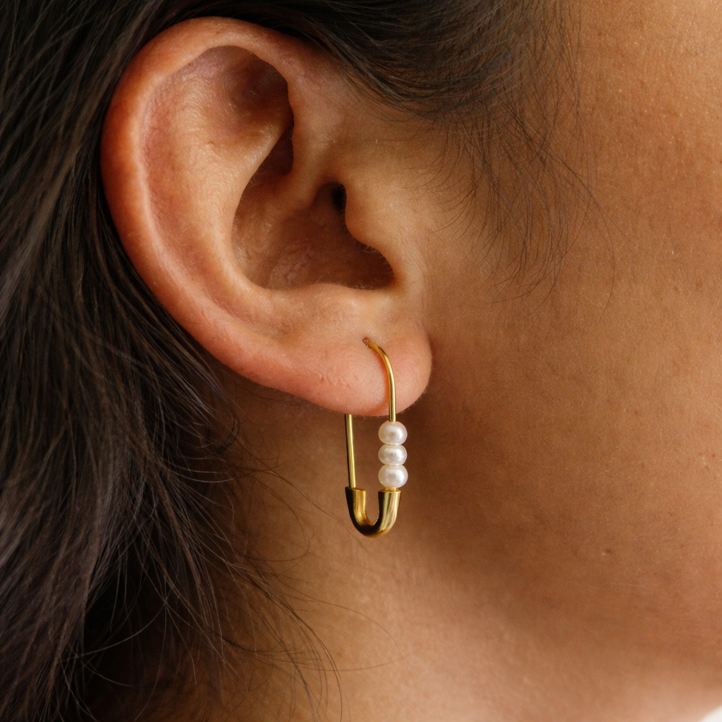 Perle Safety Pin Earrings-Earrings-Anushka Jain Jewellery