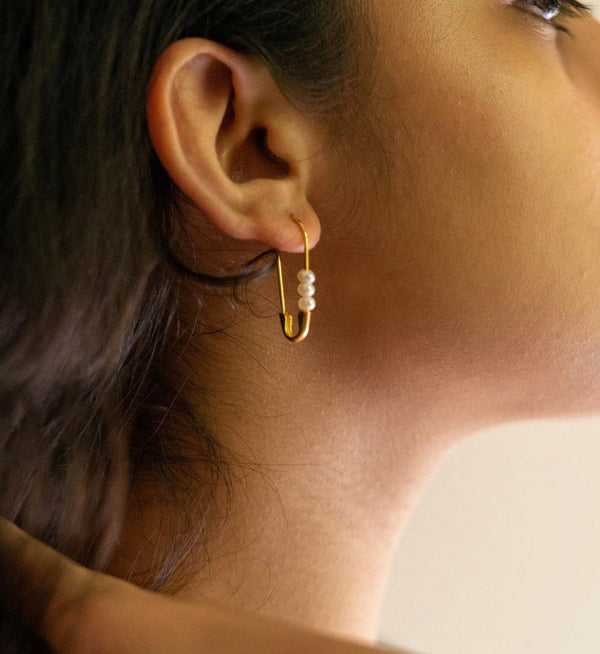 Perle Safety Pin Earrings-Earrings-Anushka Jain Jewellery